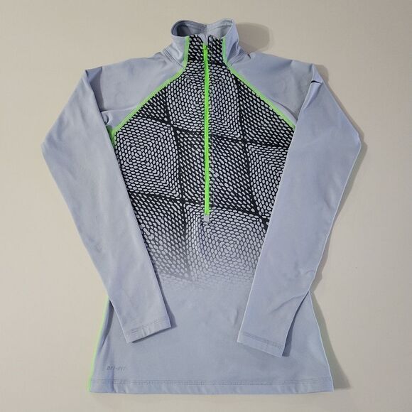 Nike Pro Women's Dri-FIT Half-Zip Gray Athletic Optic Illusion Running Pullover - Picture 2 of 15